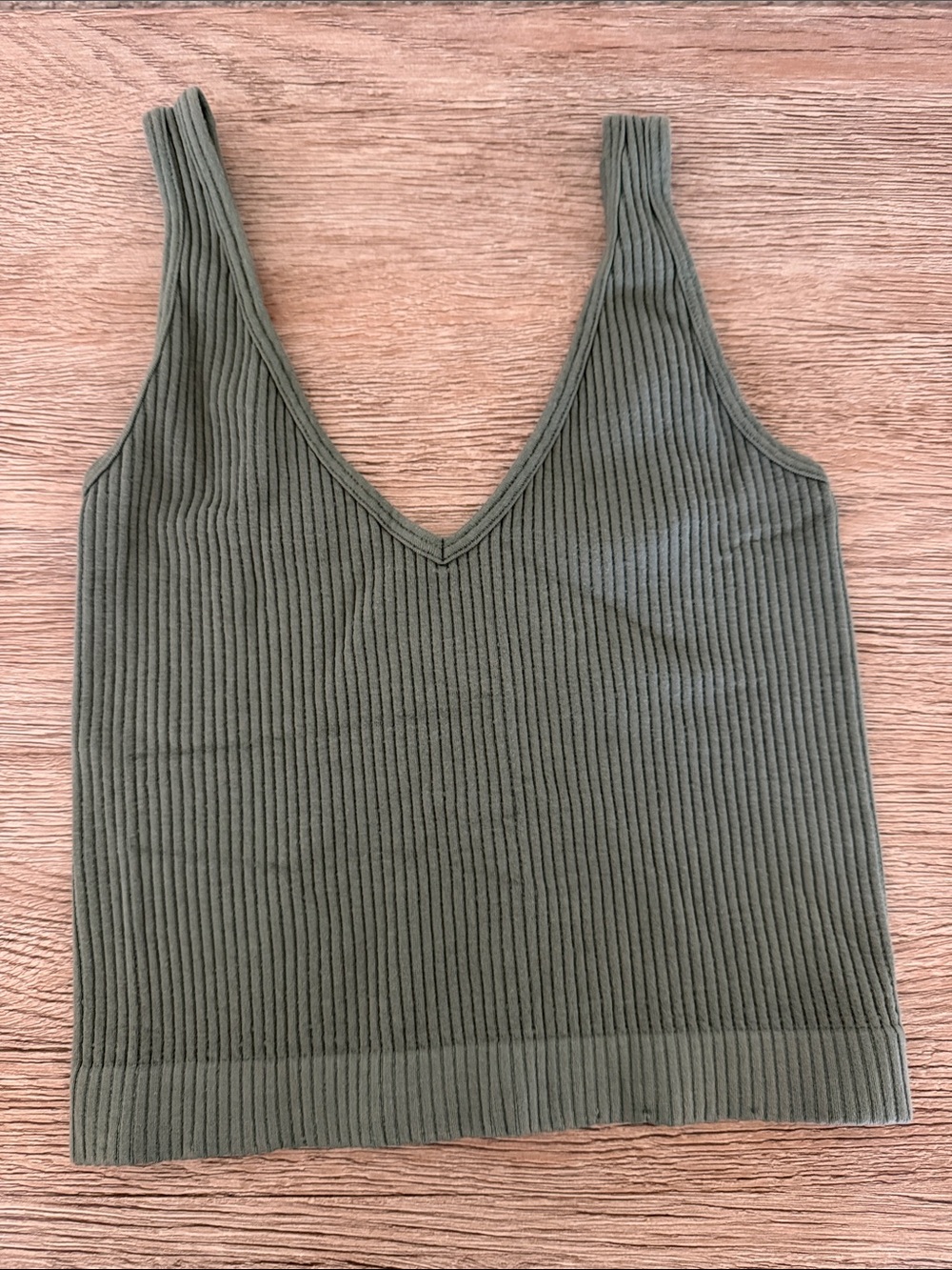 Olive Ribbed V-Neck Tank Top